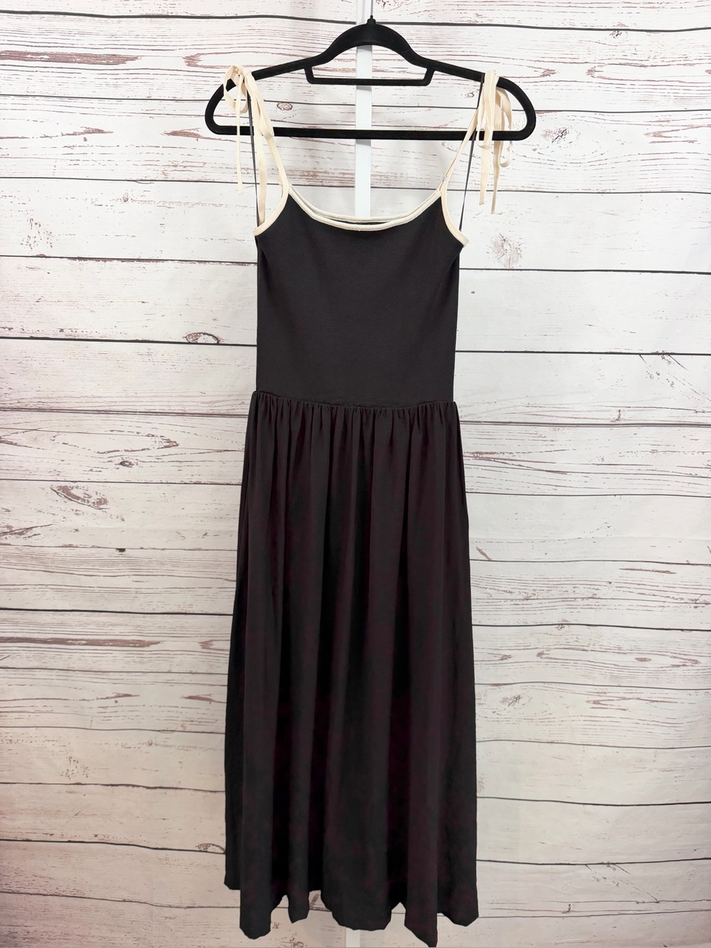 The Workshop Black Maxi Dress with Cream Tie Straps Size Small